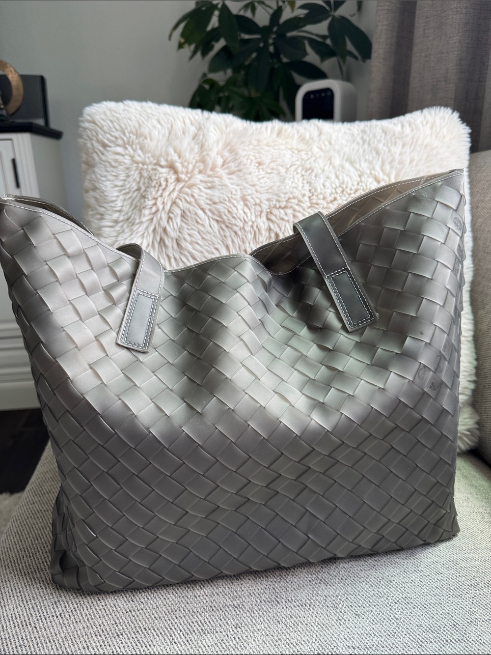 Bottega. Veneta Woven Tote Bag in Metallic Gray - Stylish Everyday Carry